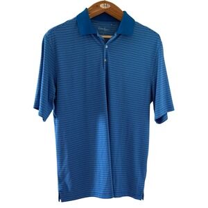 Walter Hagen Golf Polo Shirt Men's LARGE Blue Striped‎ Performance Stretch